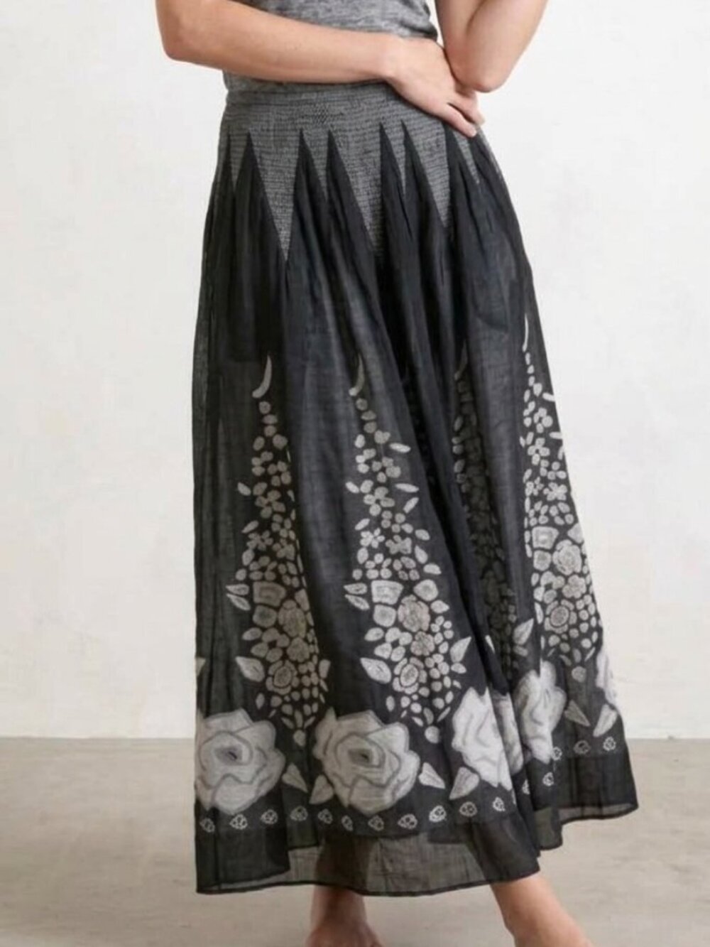 LAPIS Anthropologie Black/Gray Floral Maxi Skirt/Strapless Dress OS (One Size)